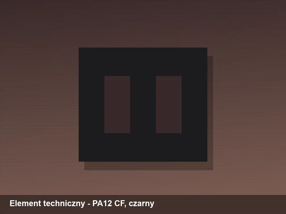 Element techniczny z włóknem węglowym — przykładowa wizualizacja wydruku 3D z materiału PA12 CF, kolor czarny